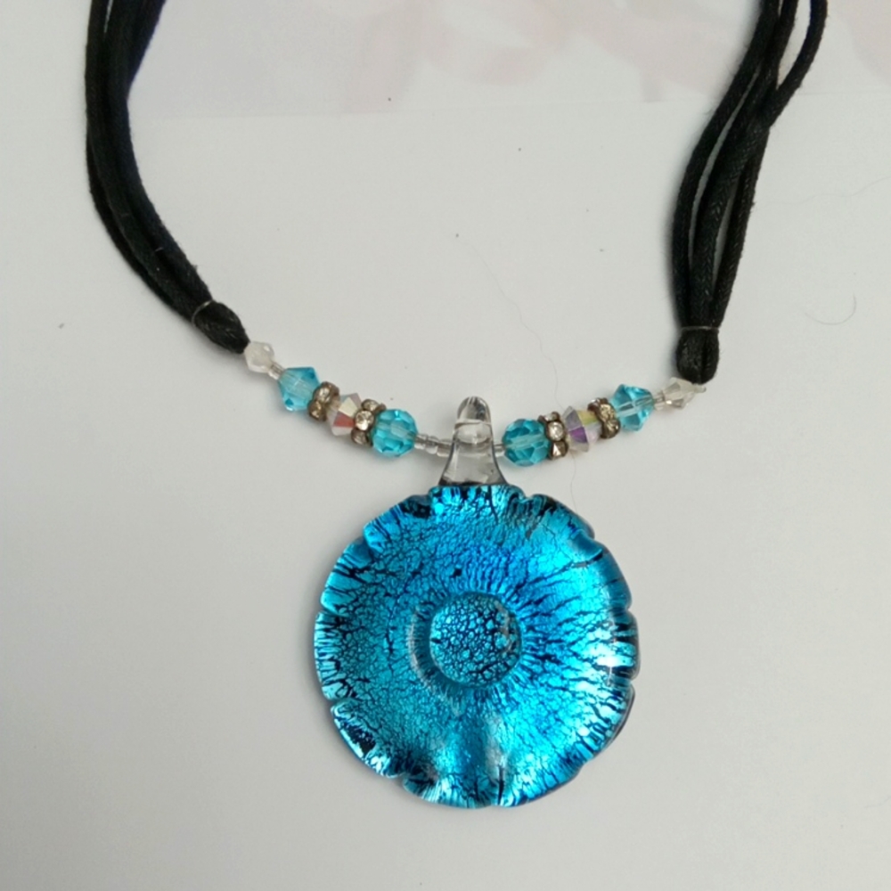 Necklace Fused Glass blue Color